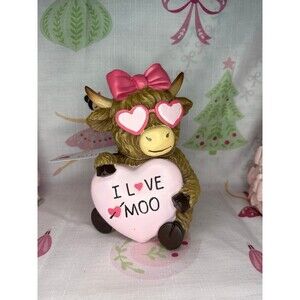 Bella Lux Valentines Highland Cow with Pink Bow and Sunglasses